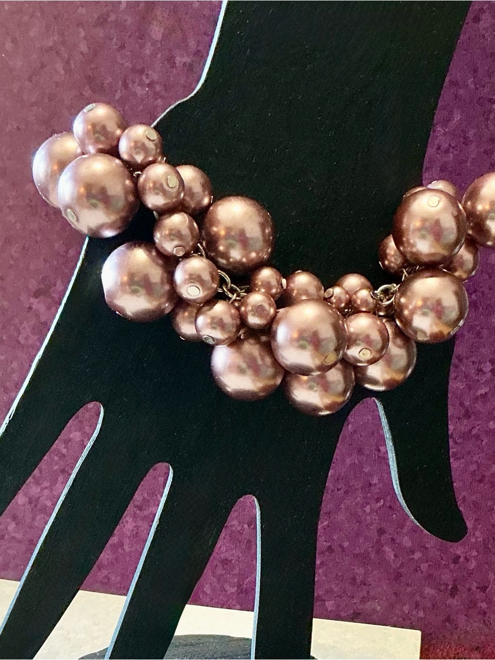 Vintage Pearlescent Mauve Chunky Bead Bracelet Charm Cha Cha Dangle MCM SZ 6.75